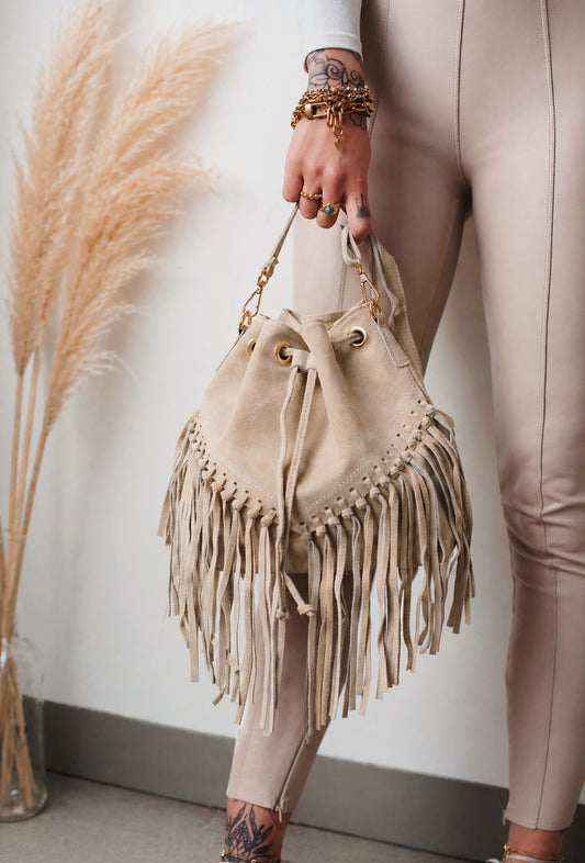 Echtleder Beuteltasche Beige Camilla
