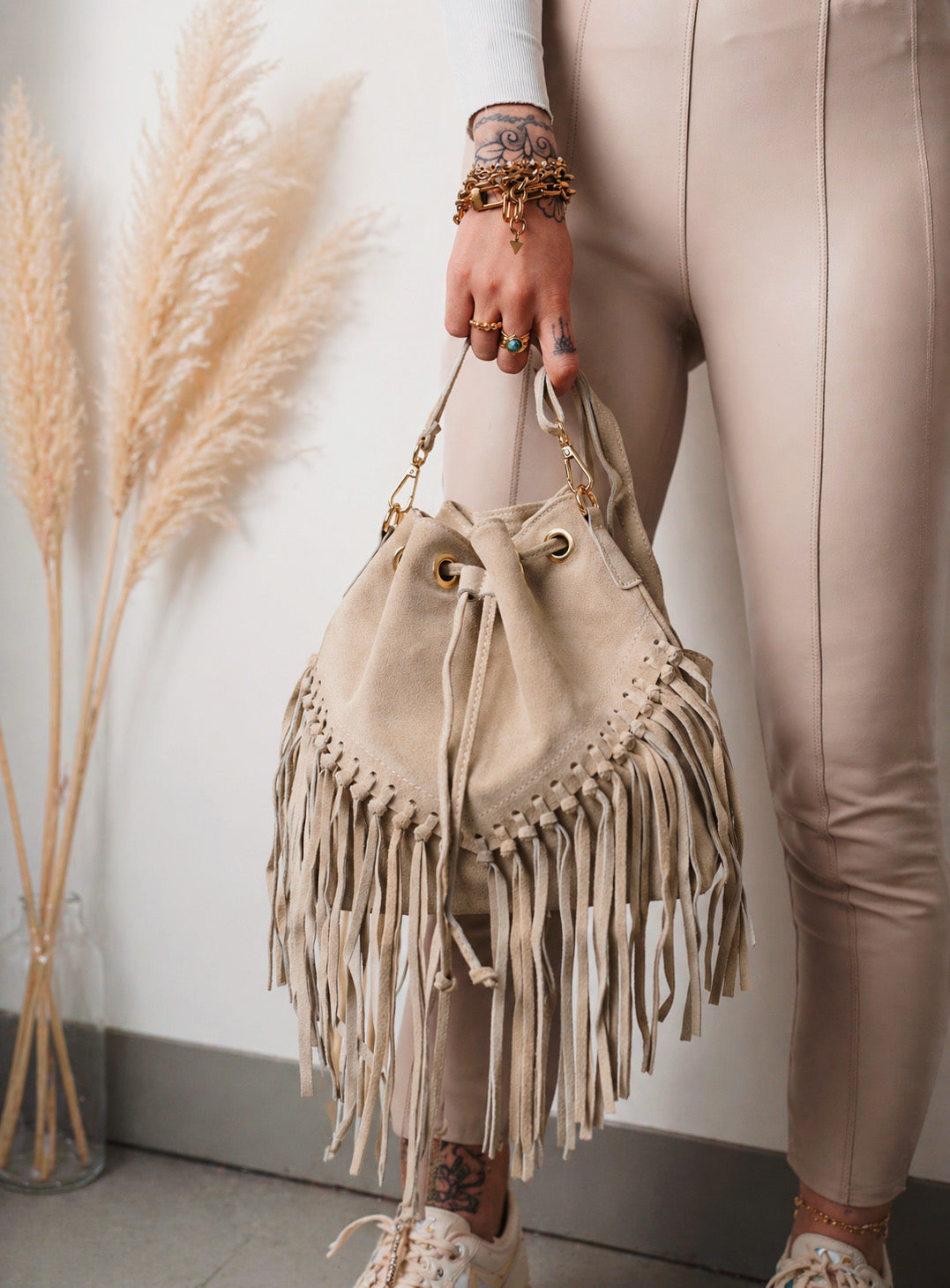 Echtleder Beuteltasche Beige Camilla